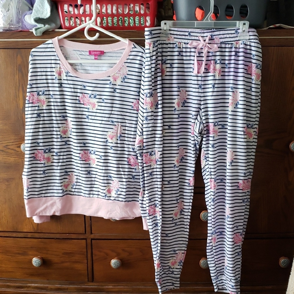 Carisma Women's Striped Pajama Set with Floral Accents
